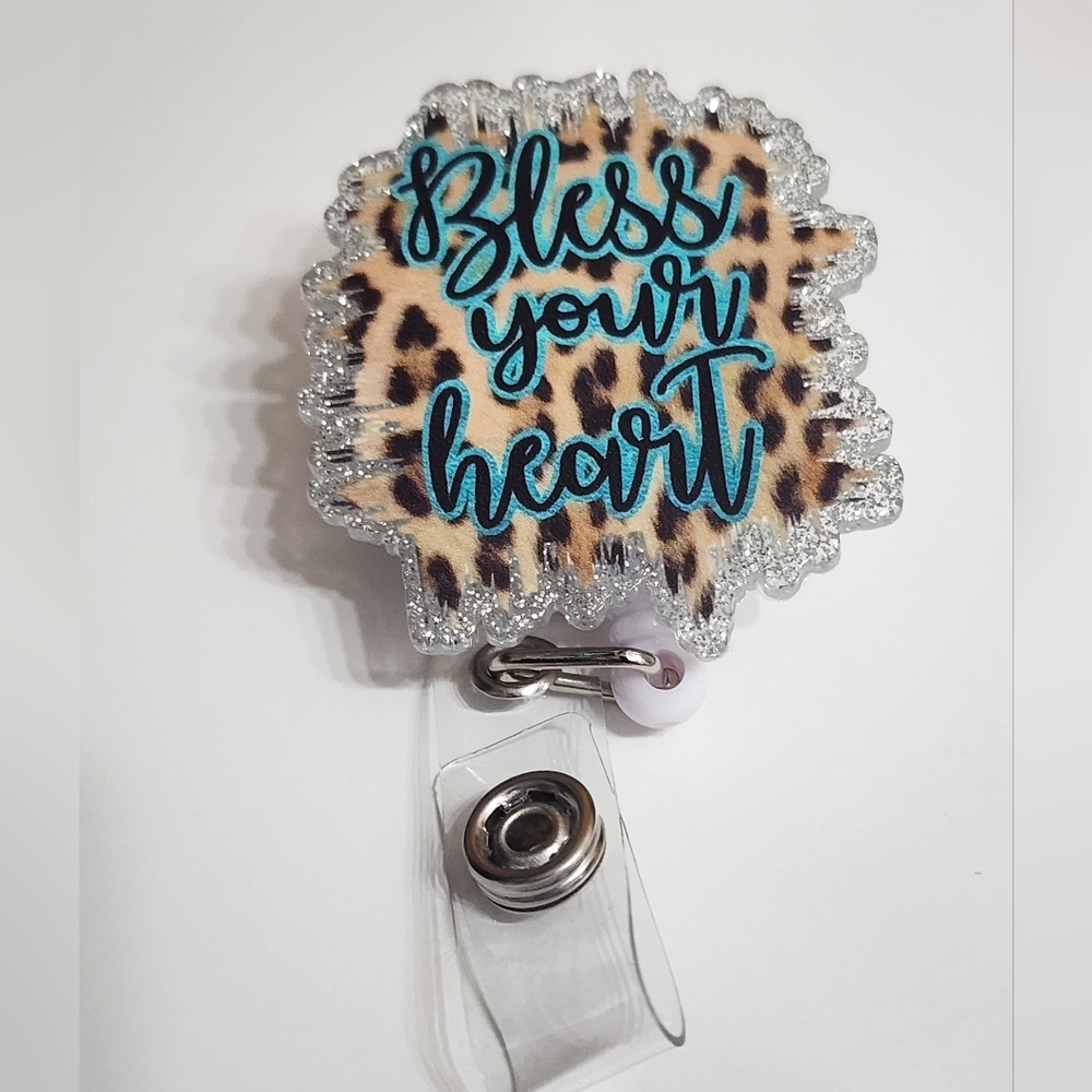 Bless‎ Your Heart Badge Reel Animal Print Alligator Clip ID Holder